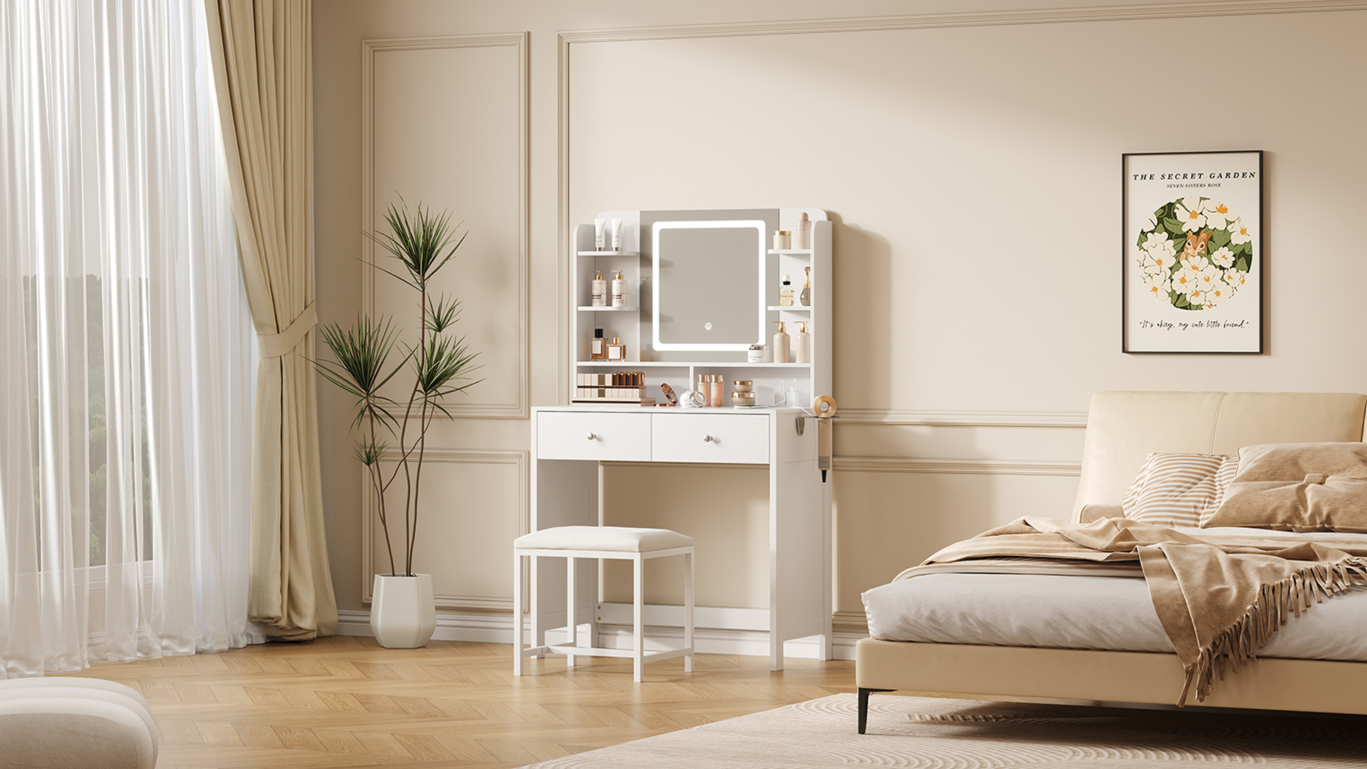 Amazon.com: ELUREVIA Black Vanity with Lighted Mirror, 8 Shelves